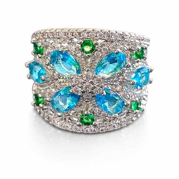 Jewelry - 925 Silver Blue Green Zircon Statement Ring